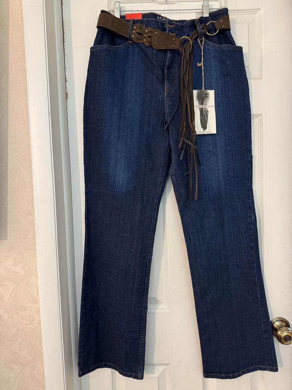 NWT Halston Jeanswear Dark Wash Stretch Denim Jeans with Included Belt Size 12